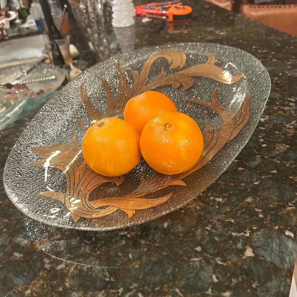 Elegant Glass Serving Platter with Gold Accents